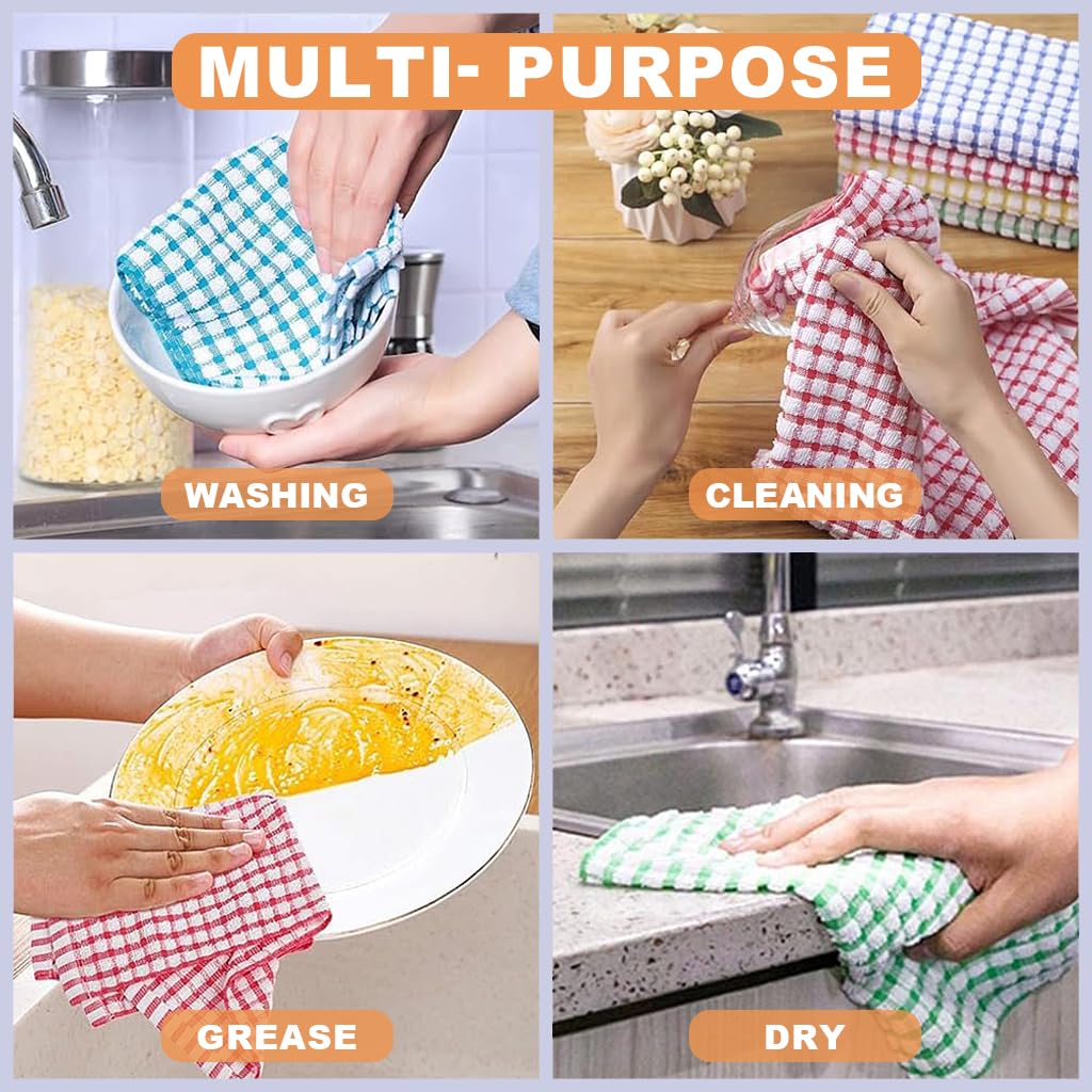 HASTHIP Kitchen Towels 6pcs Set for Daily Use featuring 28x40cm Cotton Checkered Design