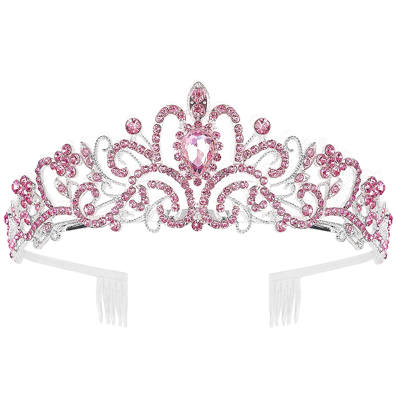 PALAY  Didder Silver Tiaras and Crowns for Women, Pink Crystal Tiara Crowns For Women Girls Elegant Crown with Combs Princess Crown Tiara Birthday Crowns for Women Bridal Prom Birthday Party