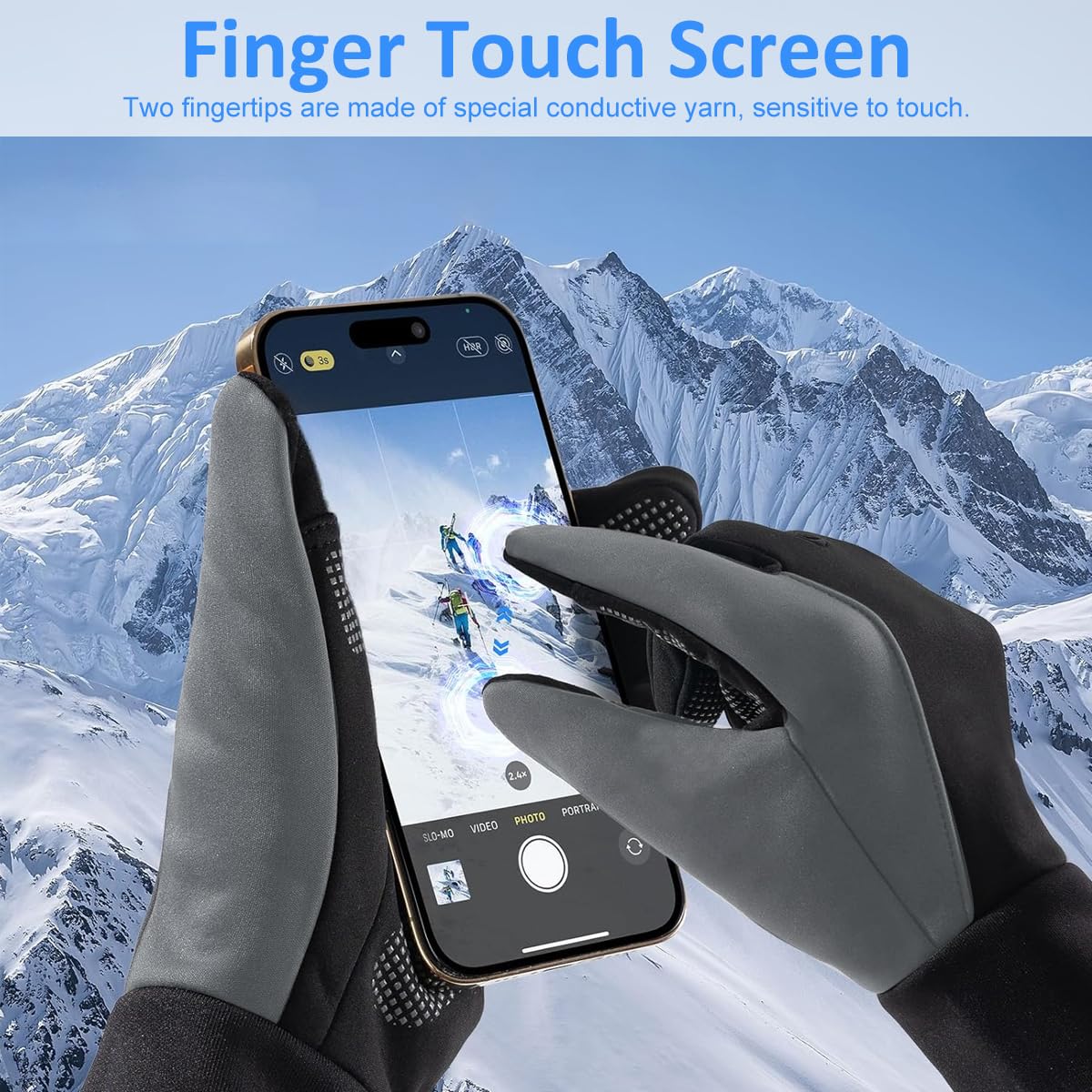 GUSTAVE Winter Gloves for Men with Touchscreen Fingertips and Anti Slip Palm | Black Grey