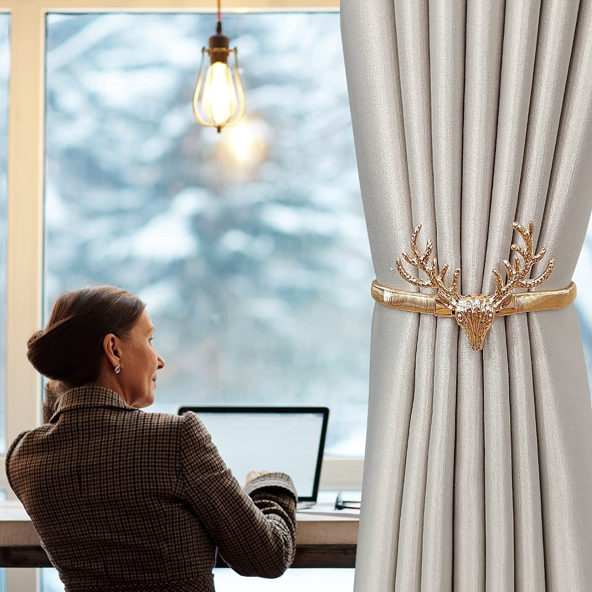 HASTHIP Curtain Tieback Holders for Window Draperies featuring Adjustable Alloy Rope Pack of 2