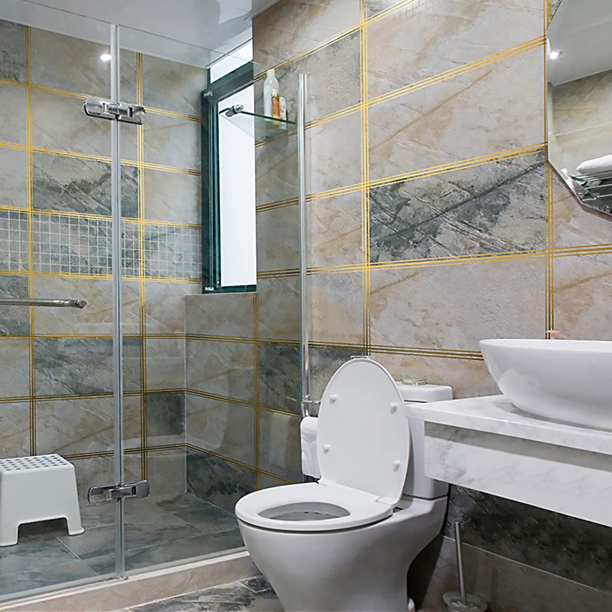 HASTHIP Tile Gap Tape for Home Decoration with Self Adhesive Waterproof PVC 2.5cm x 5m | Golden Foil Finish 3 pcs