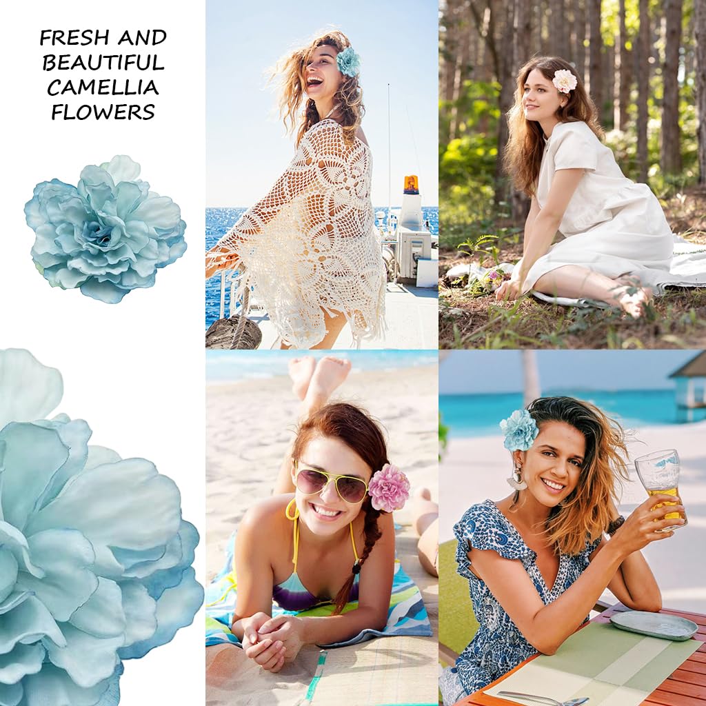 SANNIDHI Hair Clips for Women featuring 3Pcs Camellia Flower Barrettes | Colorful Beach Accessories