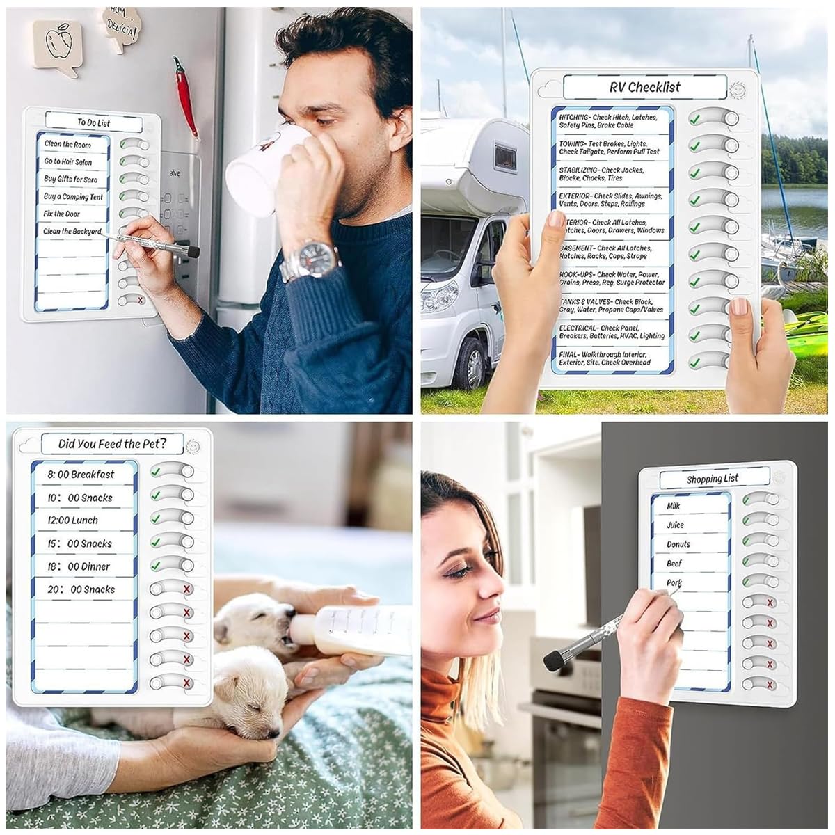 Climberty Magnetic Dry Erase To Do Board for Home and Office featuring Sliding Self Check Button | Blue