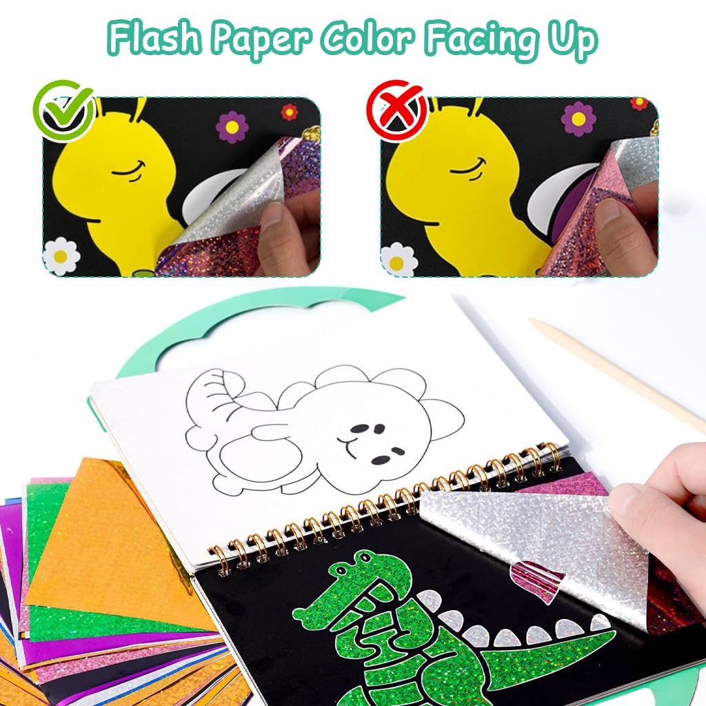 PATPAT Dinosaur Foil Art Kit for Kids with 16 Patterns and 80 Glitter Sheets | DIY Gift