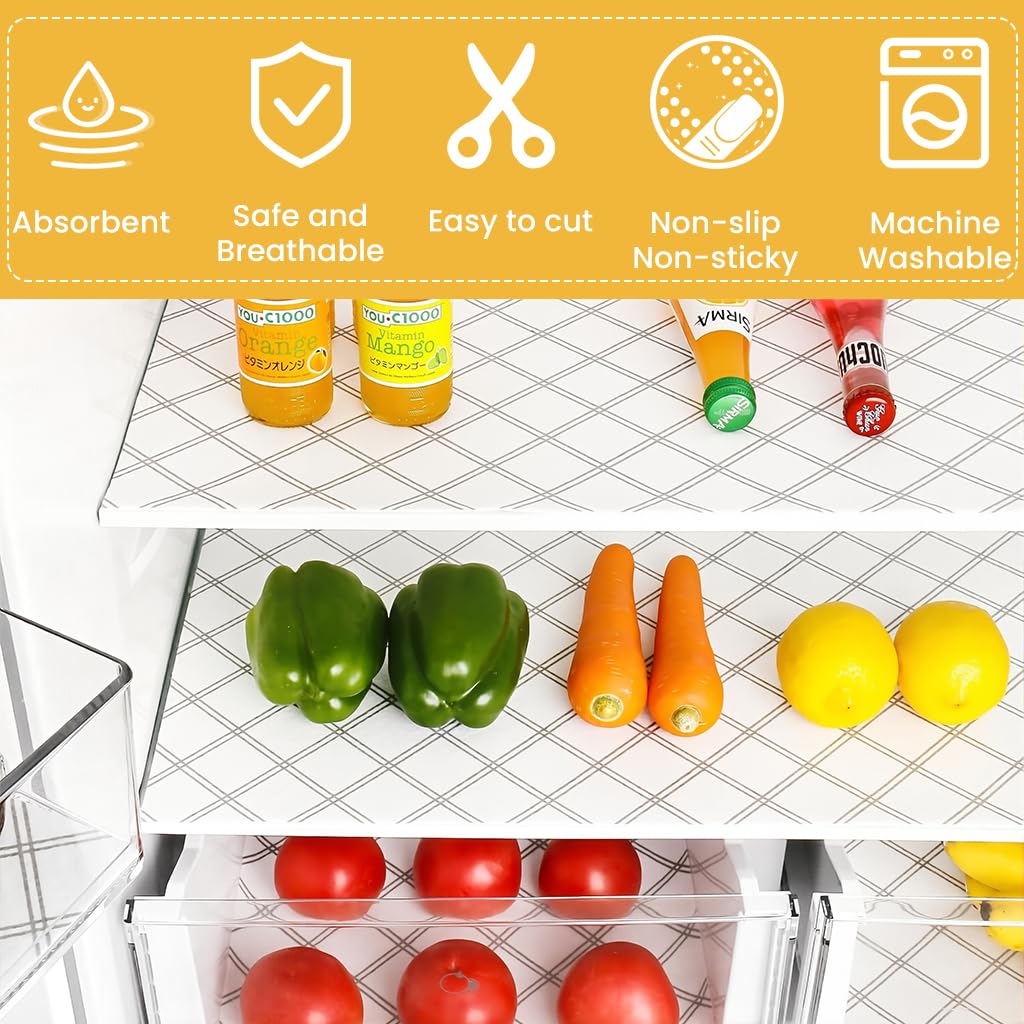 Supvox Refrigerator Shelf Liner Mats for Fridge and Cabinets with Anti Slip Design | 6 Pcs 12x24 in Water Absorbent Non Woven Material