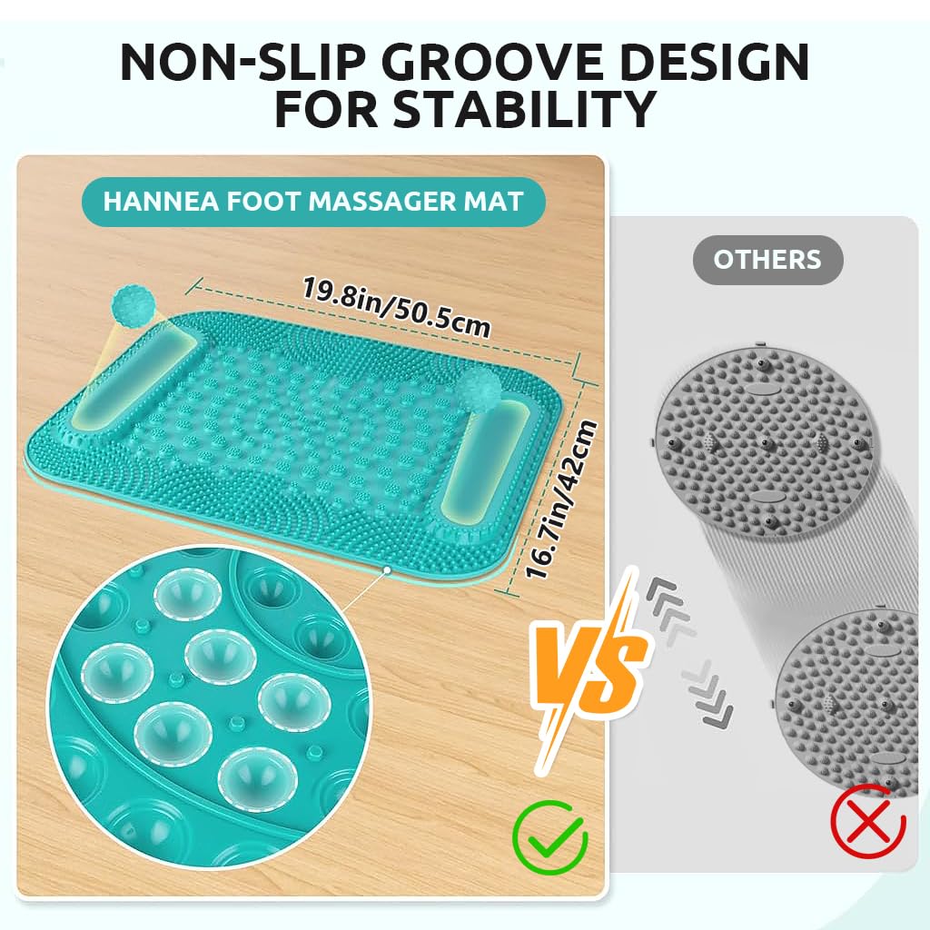 HANNEA Foot Massager for Pain Relief with Dual Roller Balls and 5 Zones 16x19 in TPR Mat | Green