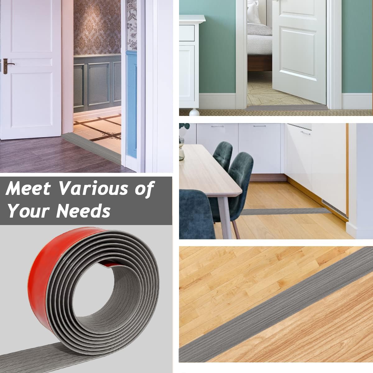 HASTHIP Floor Transition Strip for Joining Floor Gaps with Self Adhesive PVC 47.2 x 1.57 in Gray | Easy Trim Fit