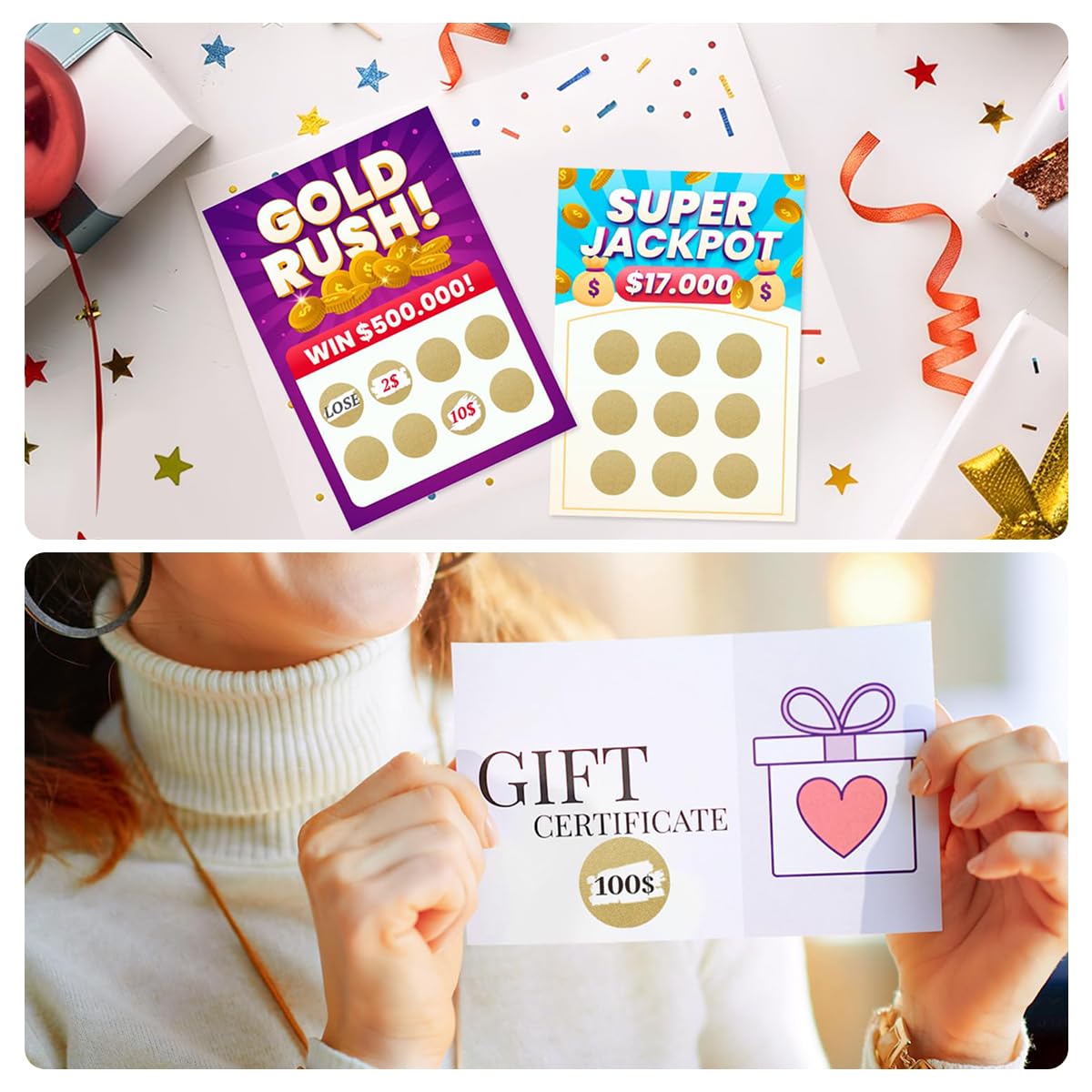 HASTHIP Scratch Off Stickers for Party Games and DIY Cards featuring 100pcs Golden Adhesive