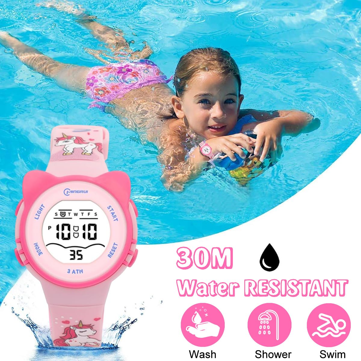 ZIBUYU Unicorn Kids Wrist Watch for Girls with Glow in the Dark LCD Display and Silicone Band