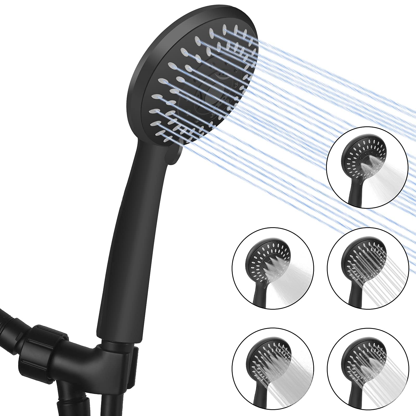 HASTHIP® High-Pressure Handheld Shower, 5-Setting Powerful Shower Head with ON/Off Pause Switch & Silicone Water Outlet Holes, Standard Interface Universally Compatibility