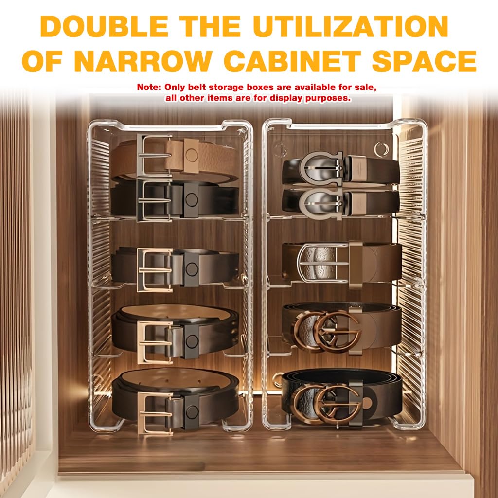 HASTHIP Belts Organizer Case for Wardrobe Storage with Flexible Dividers and Clear PET Boxes 13.5x26x11cm | Pack of 2