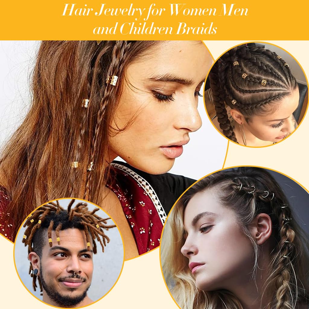 PALAY Hair Jewelry for Braids featuring 220 pcs metal rings and crown charms in gold for women