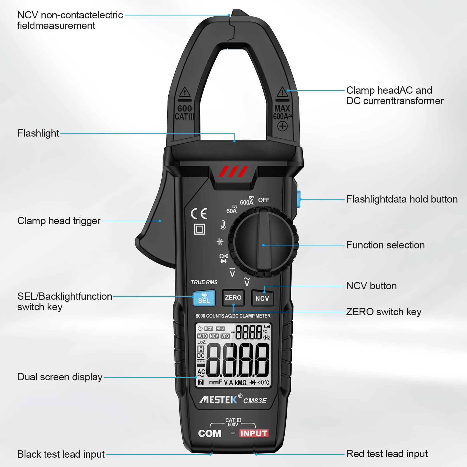 Verilux® Multimeter Digital Clamp Meter AC DC Digital Voltmeter Auto-ranging NCV Amp Ohm Volt Meter Measures AC Current, AC/DC Voltage, Capacitance, Resistance, Diodes, Continuity Frequency Electrican Tools