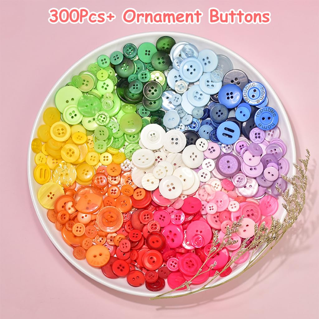 HASTHIP® 300Pcs+ Buttons for Clothes Replacement Resin Buttons for Crafts Sewing, Mixed Color & Sizes Shirt Button for DIY Crafting Painting Handmade Ornament Kids Activitiy