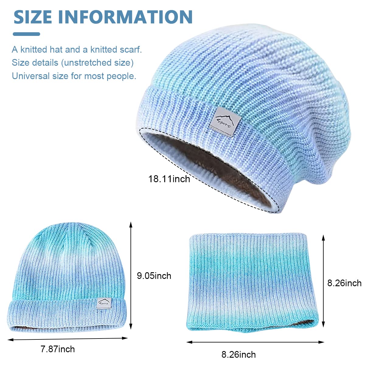 PALAY® Beanie Cap for Women Fleece Lined Winter Hat with Neck Warmer Scarf for Women Girls, Fashion Knit Warm Winter Cap Scarf Set (Blue)