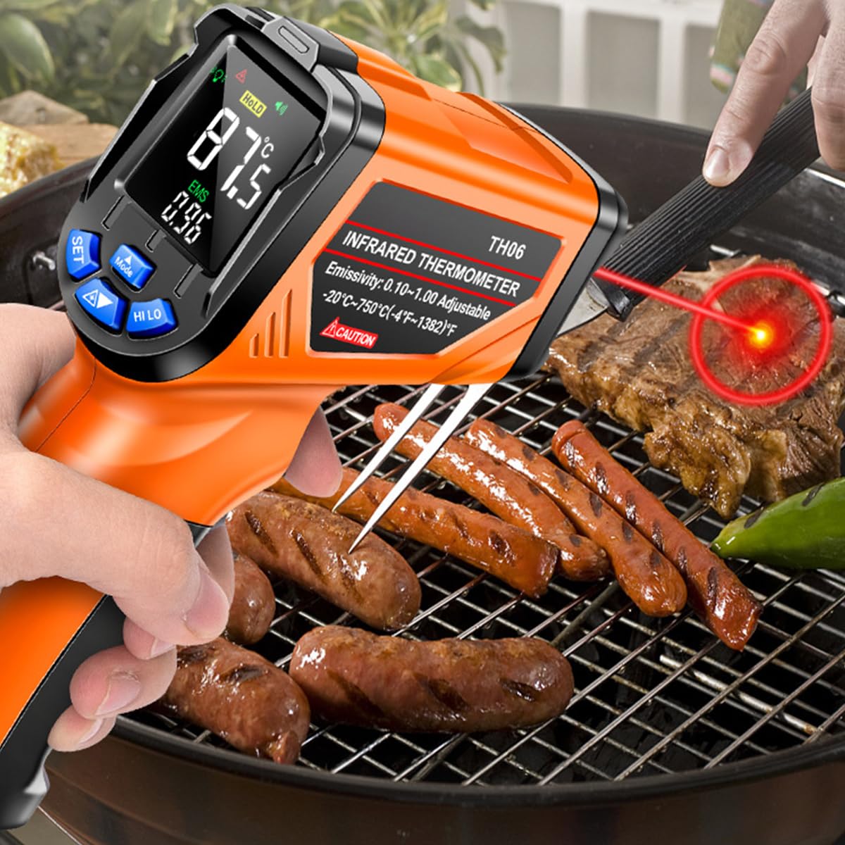 Serplex Infrared Thermometer Gun for Household and Industrial Use featuring Adjustable Emissivity and -4°F to 1382°F Range | LCD Digital Laser Temp Gauge