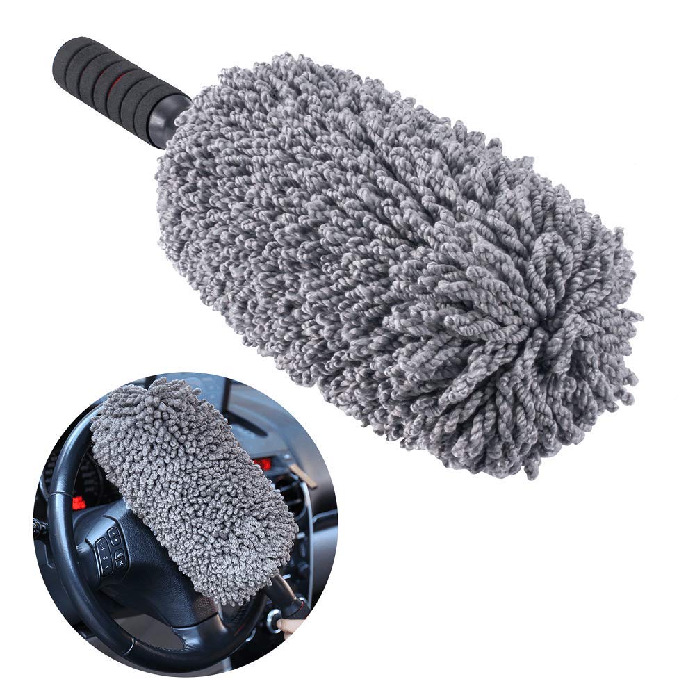 Supvox Extendable Microfiber Car Duster for Wet and Dry Cleaning with 21.6–34.6 in Stainless Steel Handle and Foam Grip | Compact Storage Bag Included