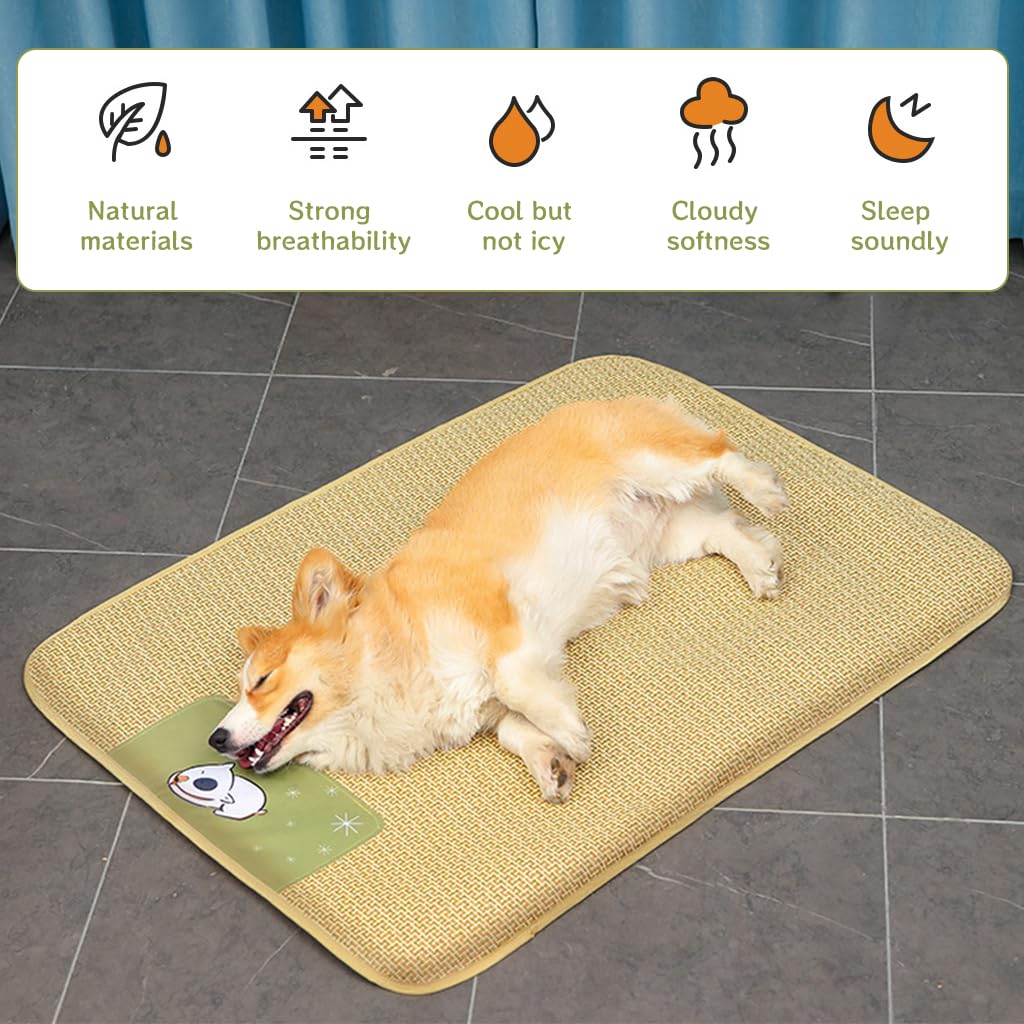 Qpets® Dog Cat Summer Mat & Sleeping Pad Rattan Pad Cool Summer Pad Sleeping Pet, Anti-scratch Summer Sleeping Pad, Waterproof Bottom, Easy to Clean (75*100CM)