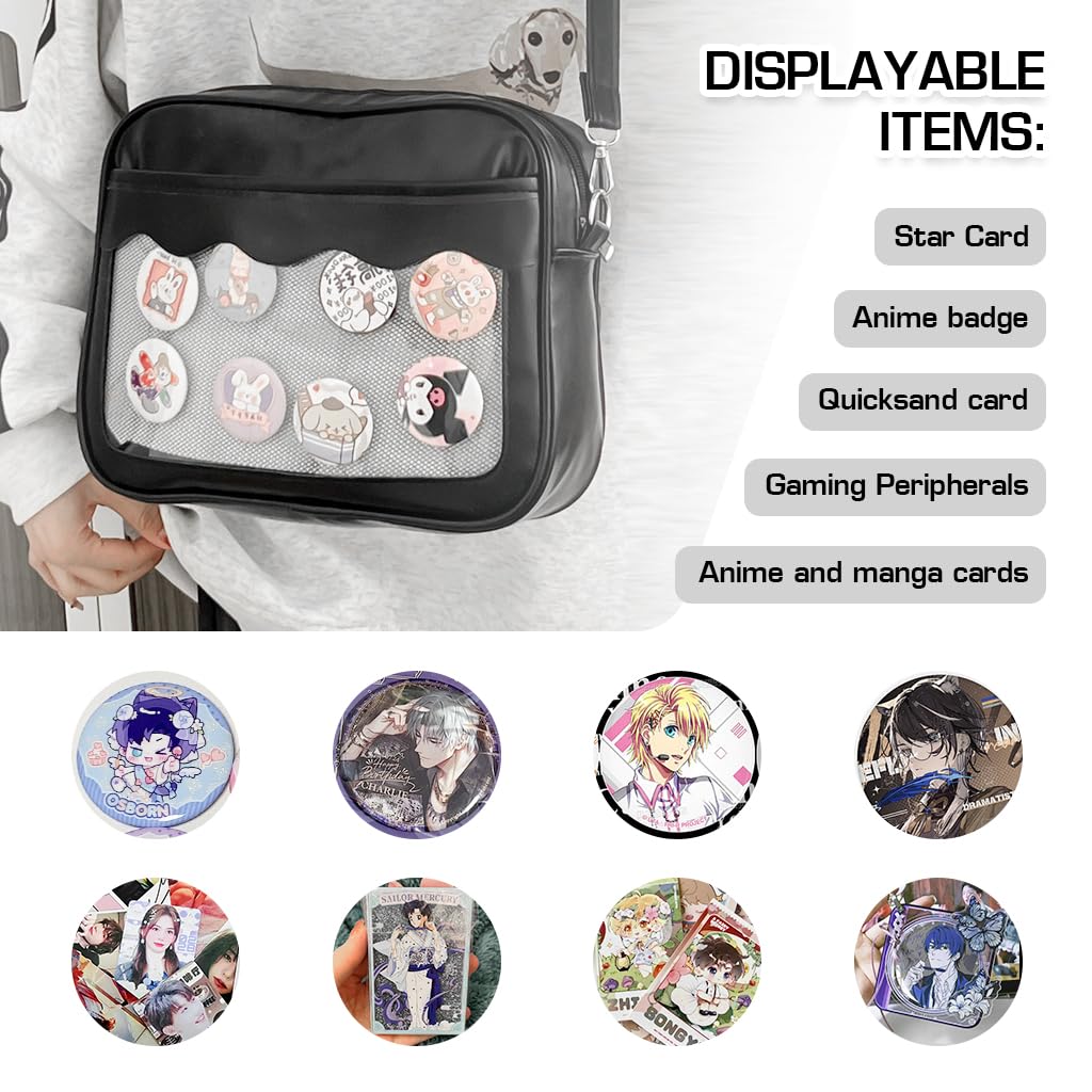 Zibuyu Kawaii Crossbody Bag for Girls with Clear DIY Display Window and Waterproof Fabric | Cute Anime Shoulder Purse for Phone Wallet and Lipstick Storage
