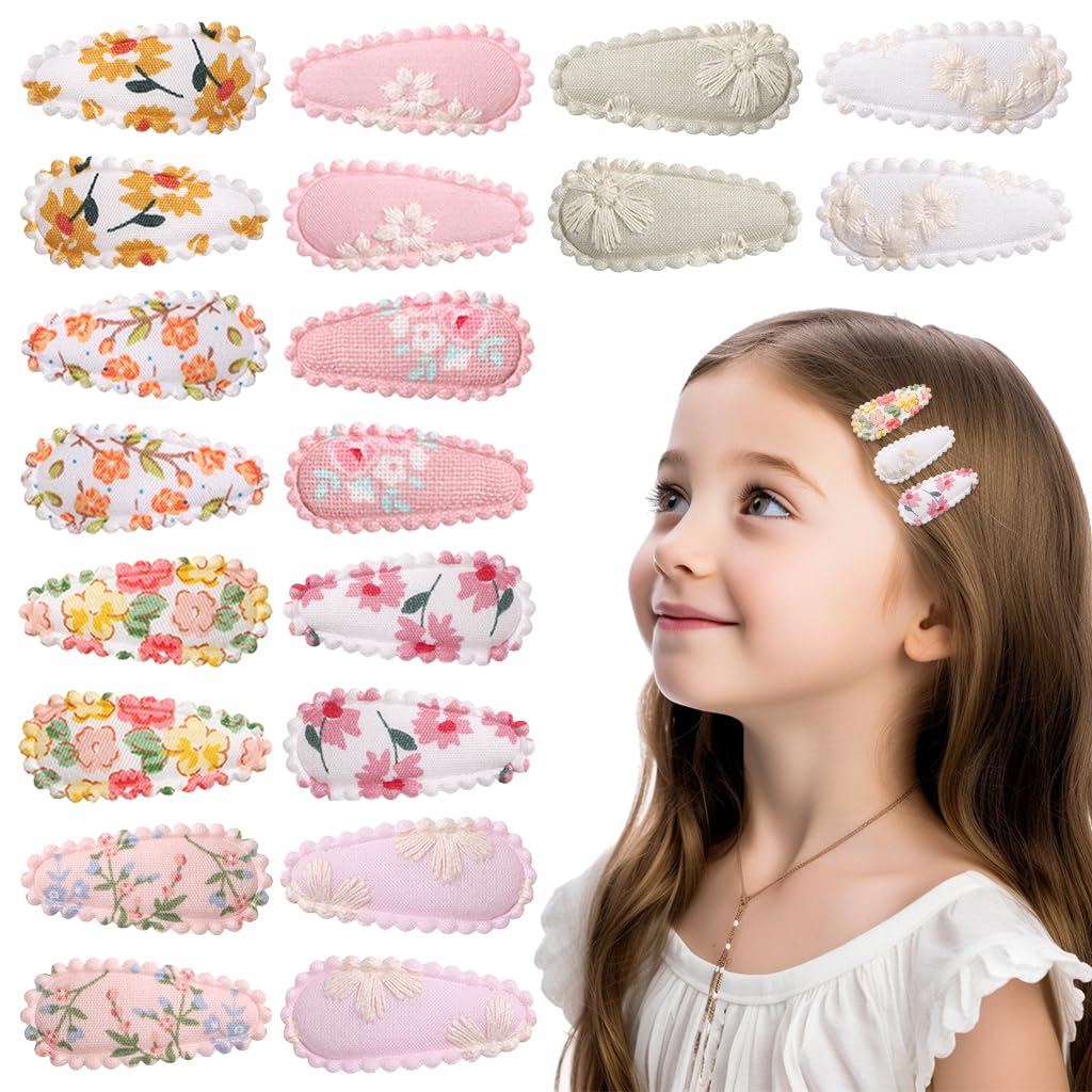 PATPAT Girls Hair Clips 20 Pcs 1.5 in Floral Print Metal and Cloth Barrettes for Toddlers | Cute Gift Set