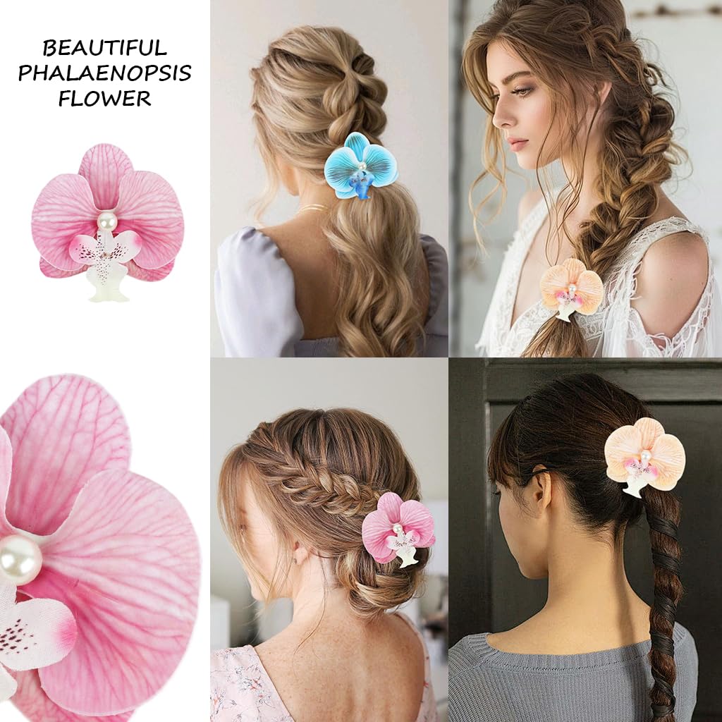 SANNIDHI Flower Hair Clips for Women featuring 3pcs Orchid Design and Pearl Details | Comfortable Fabric Butterfly Barrette