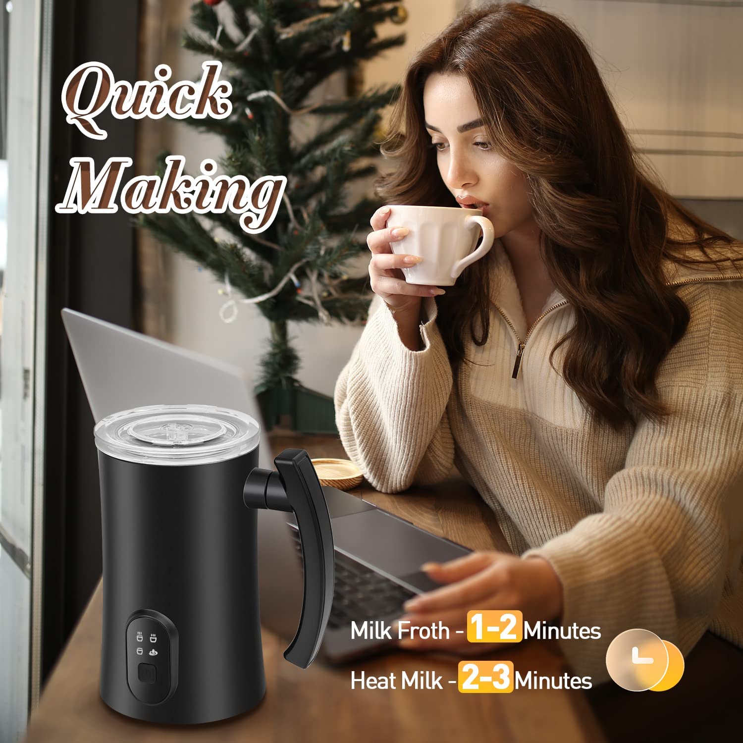 Supvox Electric Milk Frother for Coffee with 4 in 1 Settings featuring 350ml Capacity and Stainless Steel Design