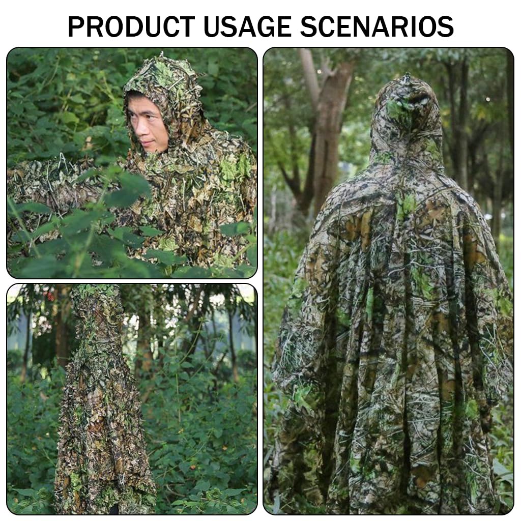 Proberos® Ghillie Suit, 3D Camouflage Hunting Apparel, 3D Leaf Woodland Poncho Ghillie Suit Camouflage Clothing for Hunting Bird Watching Military Training Outdoor Gaming Wildlife Photography