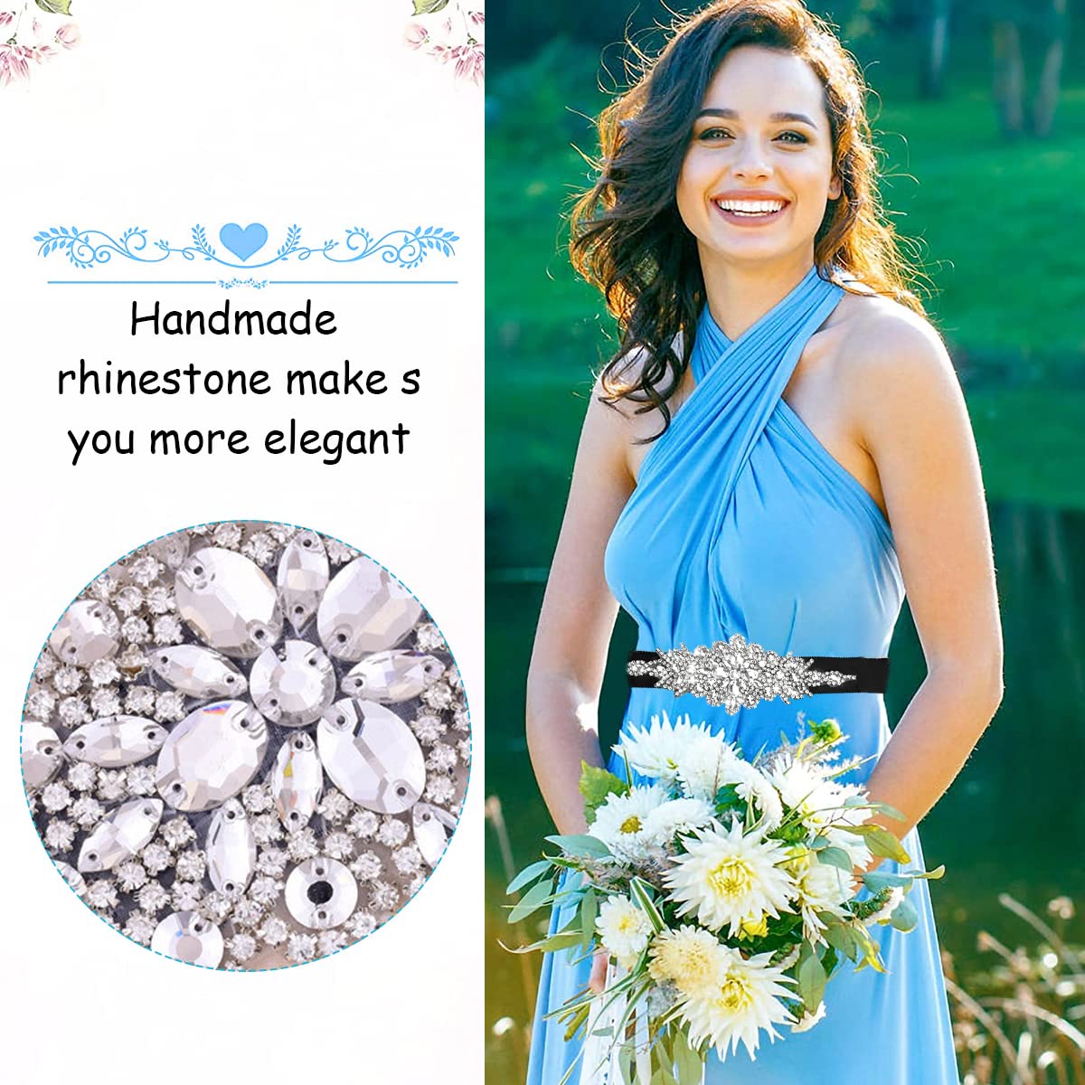 PALAY Crystal Sash Belt for Wedding Dress featuring 9.65x3.54 in Rhinestone Applique | Elegant Ribbon Accessory for Women