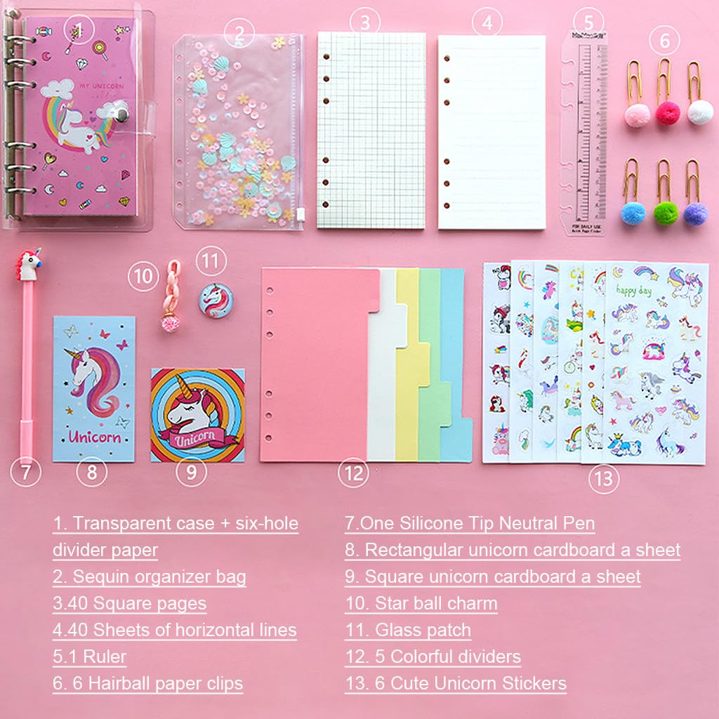 HASTHIP® Diary for Girls, Unicorn Journal Set, A6 Unicorn Planner Set, Diary Binder With Pen, Stickers & DIY Accessories, Birthday Gift for Girls, Note Book Scrapbook Unicorn Planner for Kids