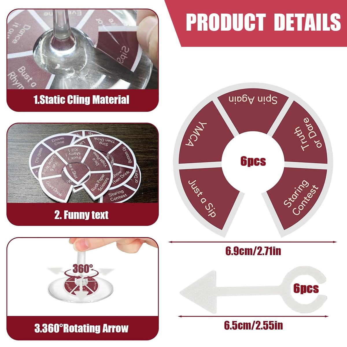 HASTHIP Wine Glass Spinner Game for Party Gatherings with 6Pcs Base-Attached Wheels | Fun Ice-Breaking Drinking Game for Adults