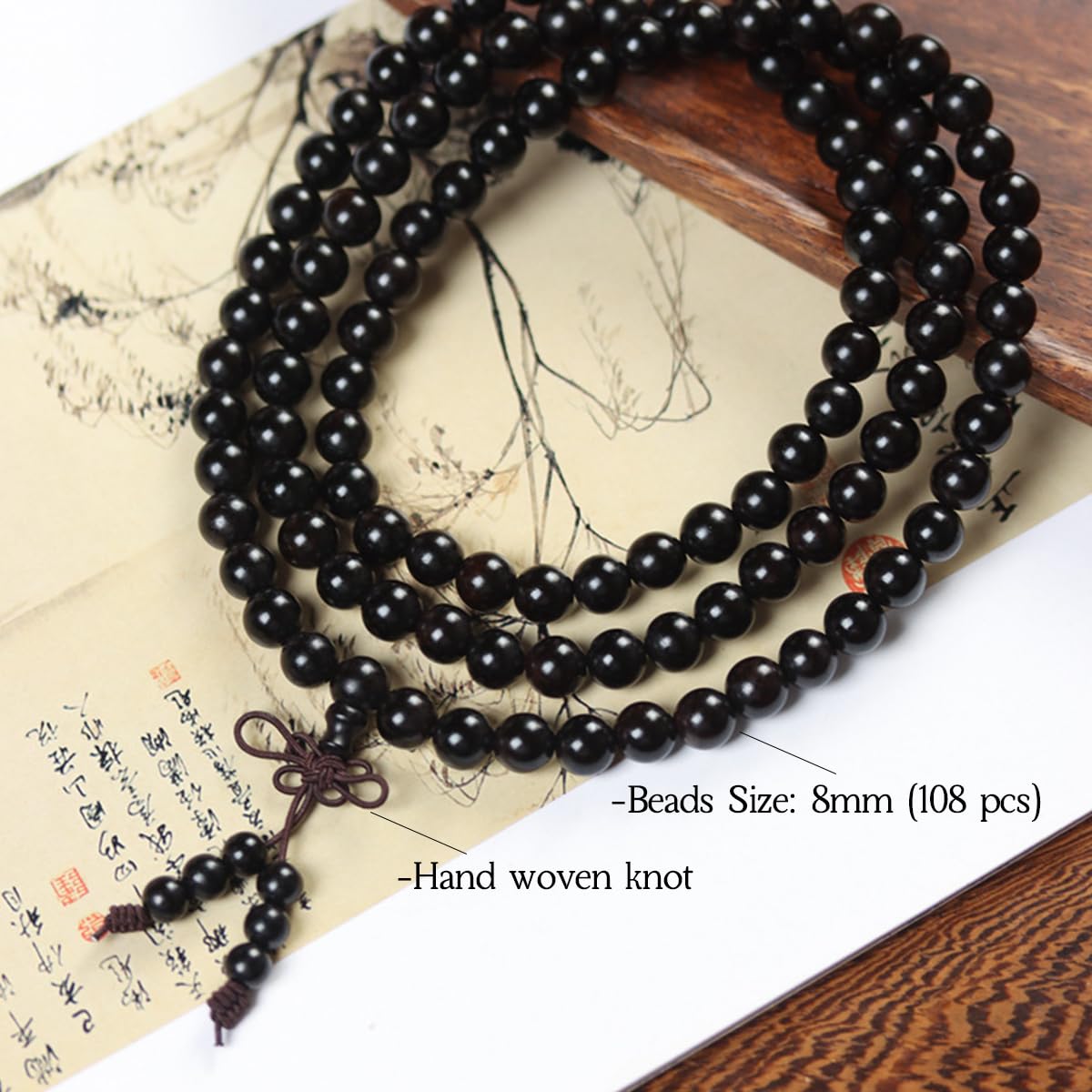 SANNIDHI Karungali Malai 108 Beads Necklace for Meditation with 8mm Ebony Wood | Layered Bracelet