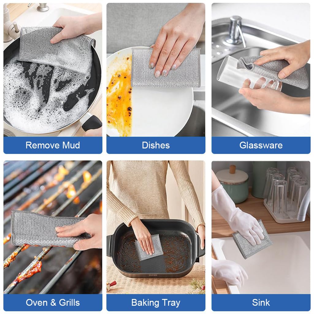 HASTHIP Wire Dish Cloth for Dishwashing 11.8 in Double Layer Metal Mesh | Pack of 20