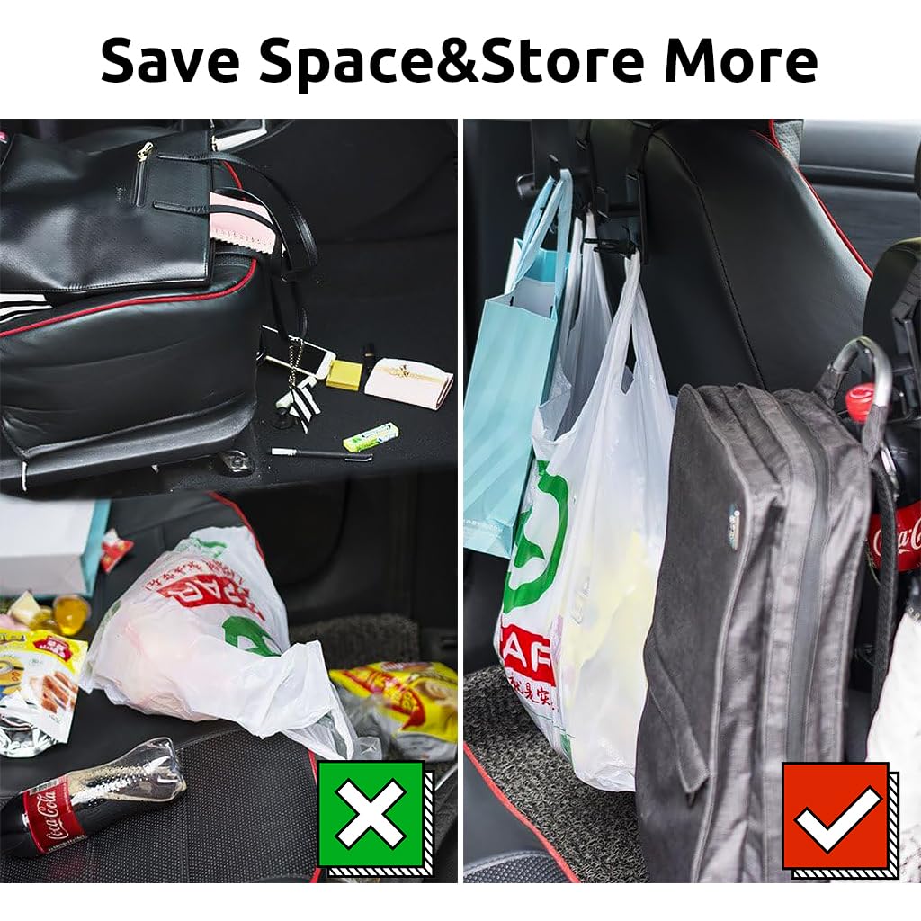 STHIRA Car Headrest Hooks for Backseat Hanging with Curved Dual Slot Design 12PCS | Holds Up to 17.6lbs