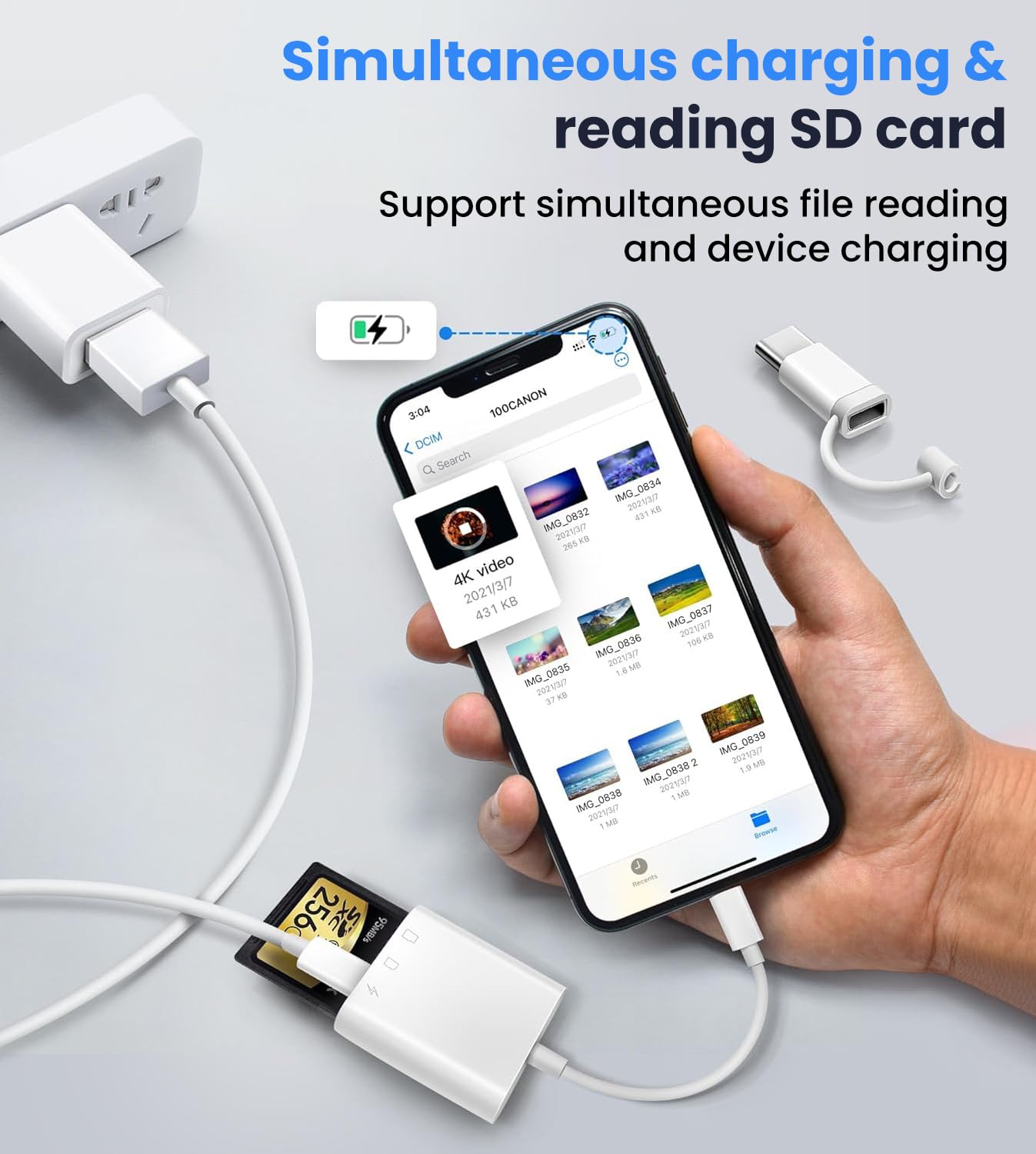 Verilux SD Card Reader for iPhone and iPad 3 in 1 with USB C Connector | Supports SD TF Cards
