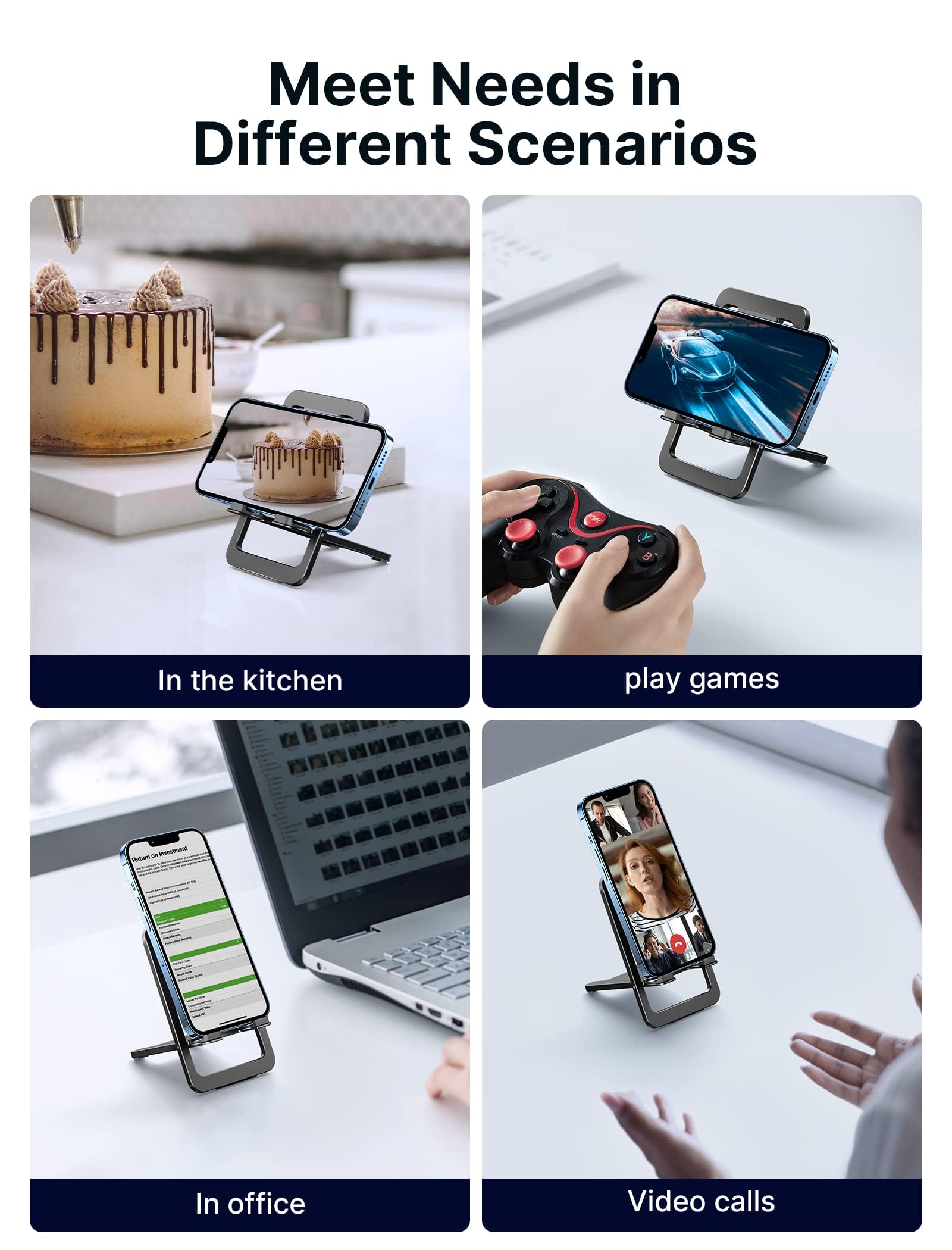 JSAUX Universal Mobile Stand for Desk with Foldable Aluminum Design and 0–90° Angle | 2Pcs Black