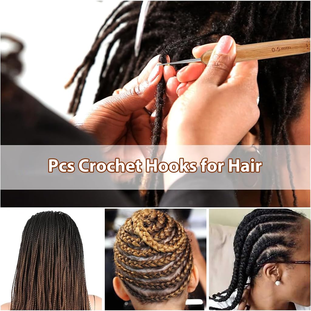 HASTHIP Crochet Hooks Set for Hair and Crafts with 9 Tools featuring Ergonomic Handle | 0.5mm–5mm Sizes