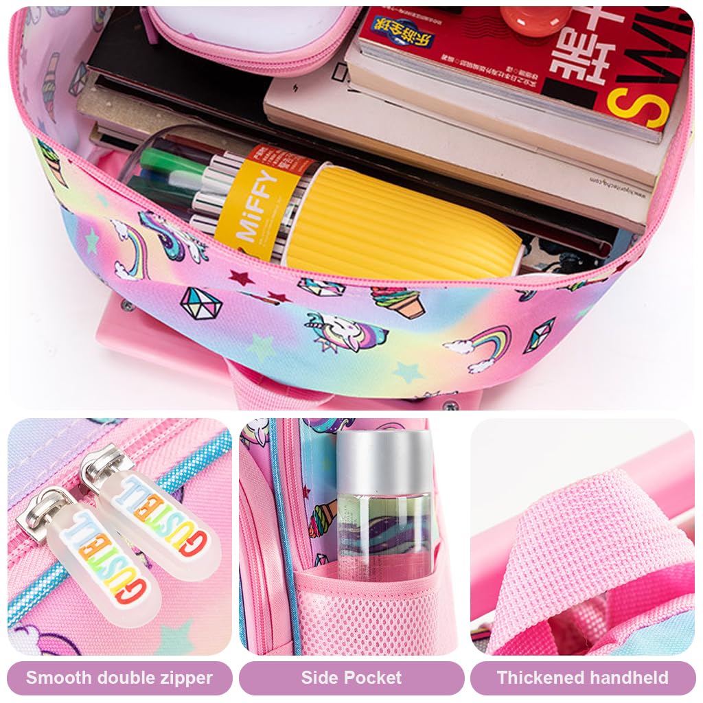 Climberty Unicorn Rolling Backpack Set for School with Retractable Handle and 3 Pieces | Pink Sequin Design for Girls