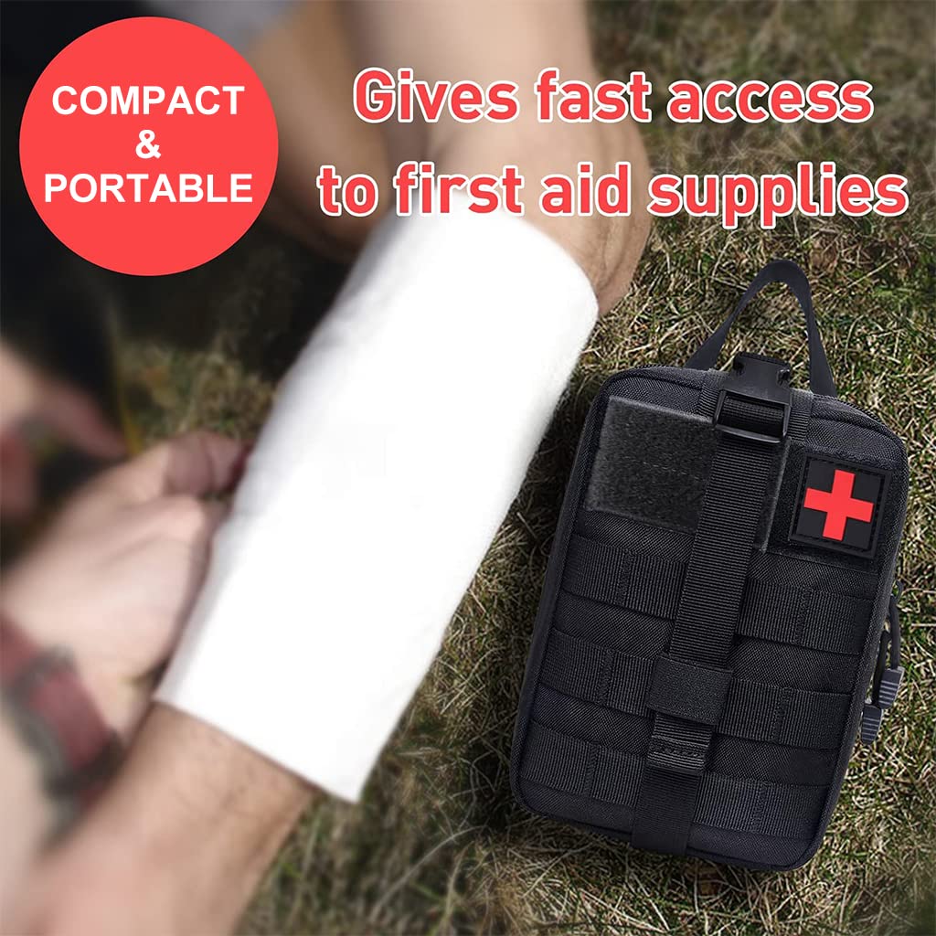 PROBEROS First Aid Box for Travel and Outdoor Use with 20.5x15x10cm Folding Interior | Black Oxford Cloth