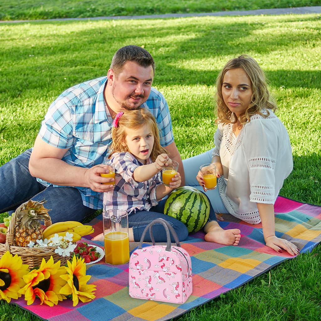 Zibuyu Nylon Lunch Bag for School and Office with Leak Proof Insulation | 21x11x19 cm Pink Unicorn