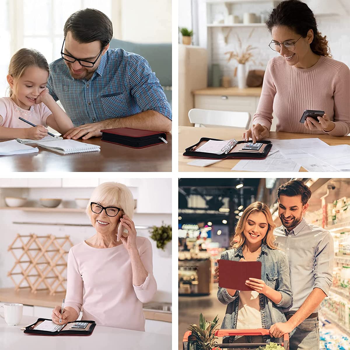 ZIBUYU Brown Leather A6 Notebook Folder for Budget Planning with 6 Ring Binder | Includes Calculator and 12 Cash Envelopes