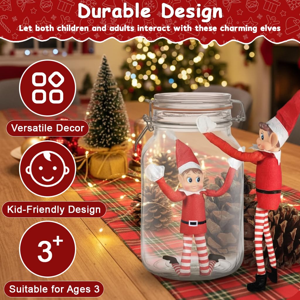 HASTHIP Christmas Elf Figures for Holiday Decor with Poseable Limbs and Soft Red Bodies | 2PCS Set