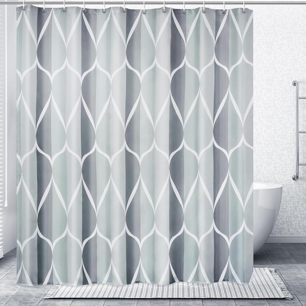 Supvox® Waterproof Bathroom Shower Curtain with Weighted Hem and Hooks, Minimalist Grey Line Design, 71''x71'', Durable and Stylish for Modern Bathtub/Shower Stall Use