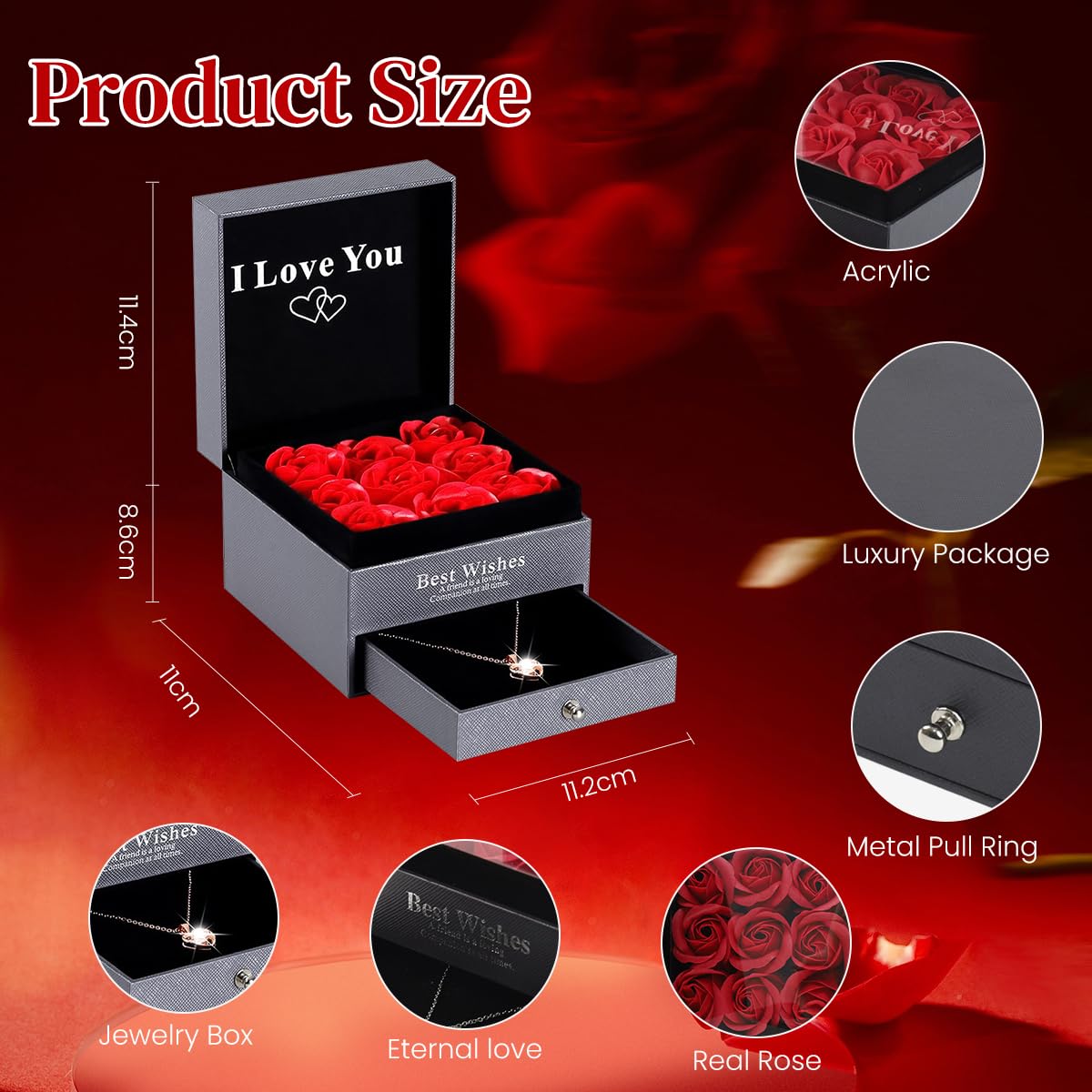 HASTHIP Eternal Rose Necklace for Women with 100 Language I Love You Projection | Gift Box Set