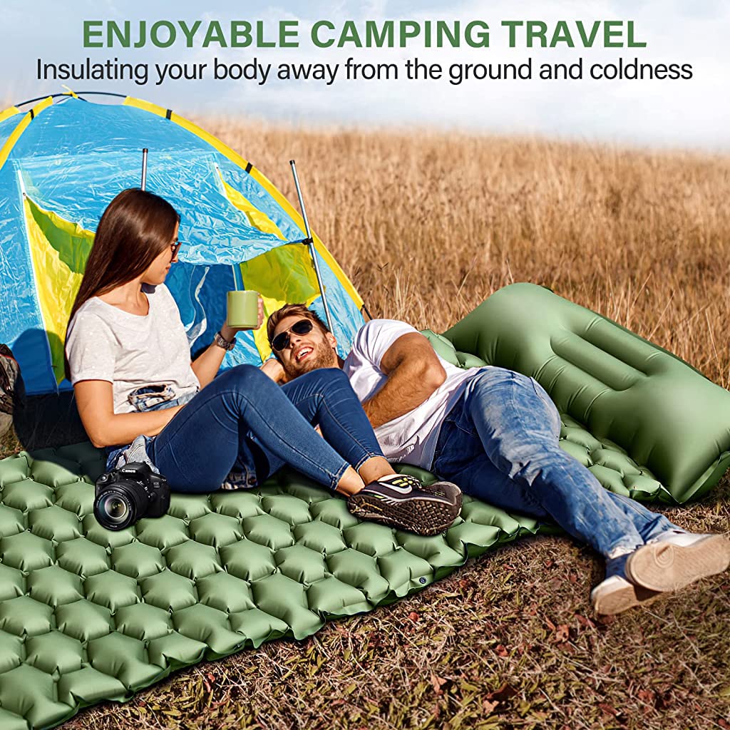 Proberos Air Mattress with Pillow and Built-in Foot Pump, Portable Folding Camping Sleeping Bed Inflatable Mattress for Camping Backpacking Hiking Traveling Tent Car, Camping Accessories