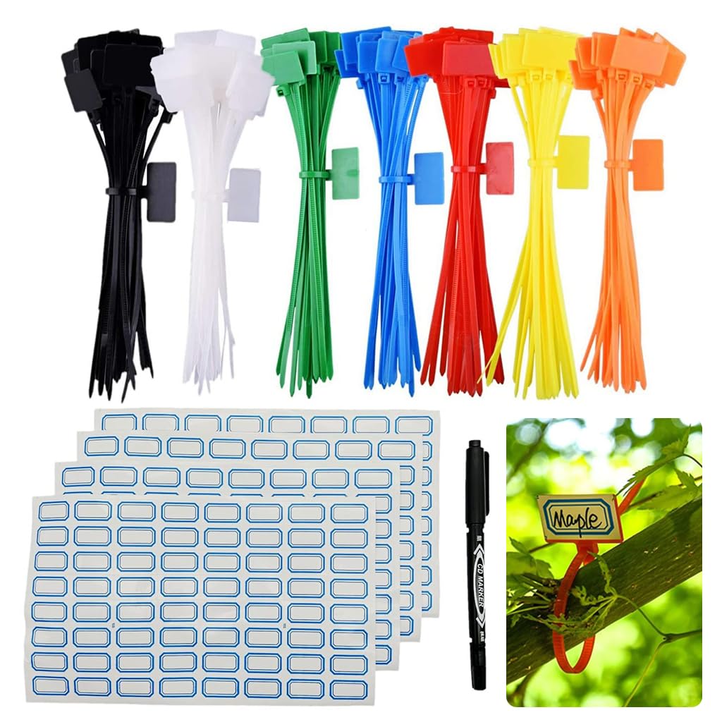 HASTHIP® 250Pcs Gardening Plant Ties with Writable Name Tag 5.9 Inches Plant Ties Reuseable Nylon Cable Ties Utility Adjustable Plant Ties, with Label Stickers & Pen