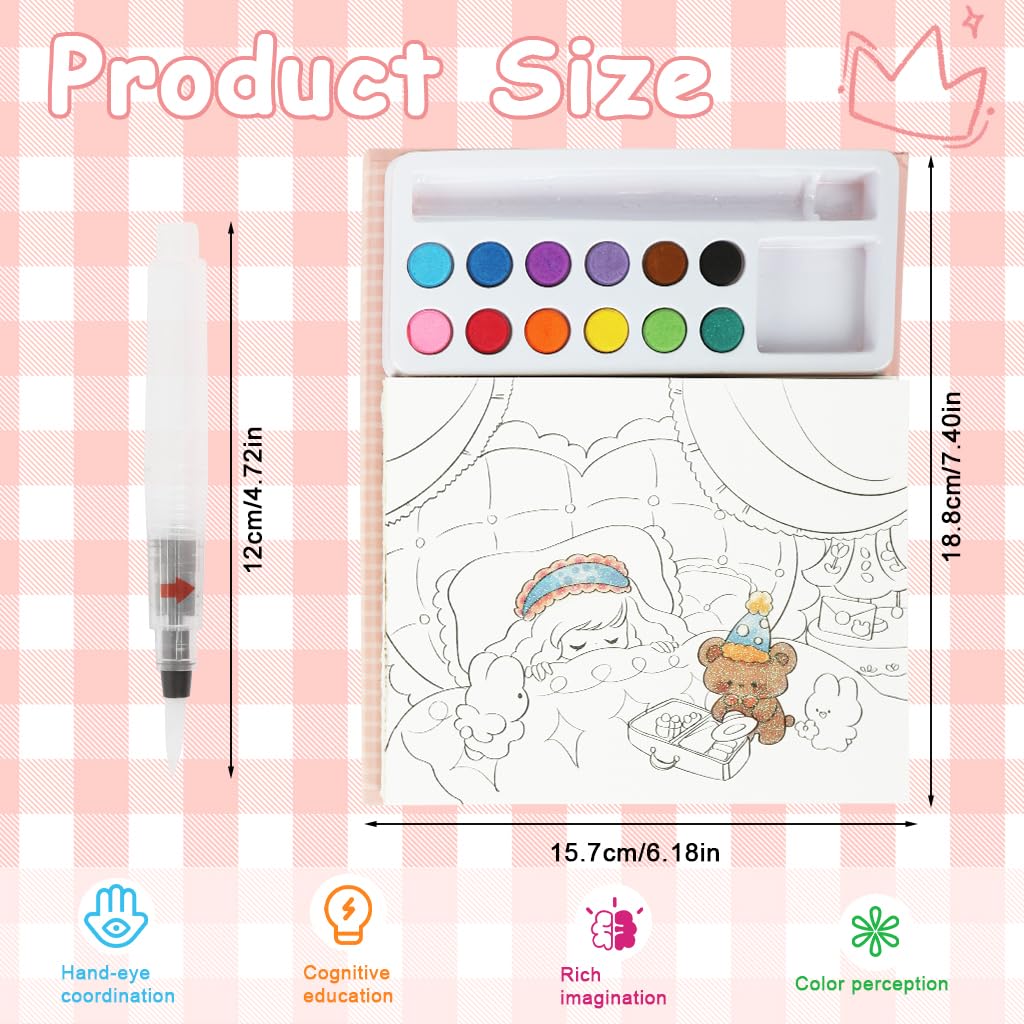 PATPAT Princess Magic Water Book for Kids with 18 Scenes & 24 Bookmarks | Reusable Watercolor Coloring Set