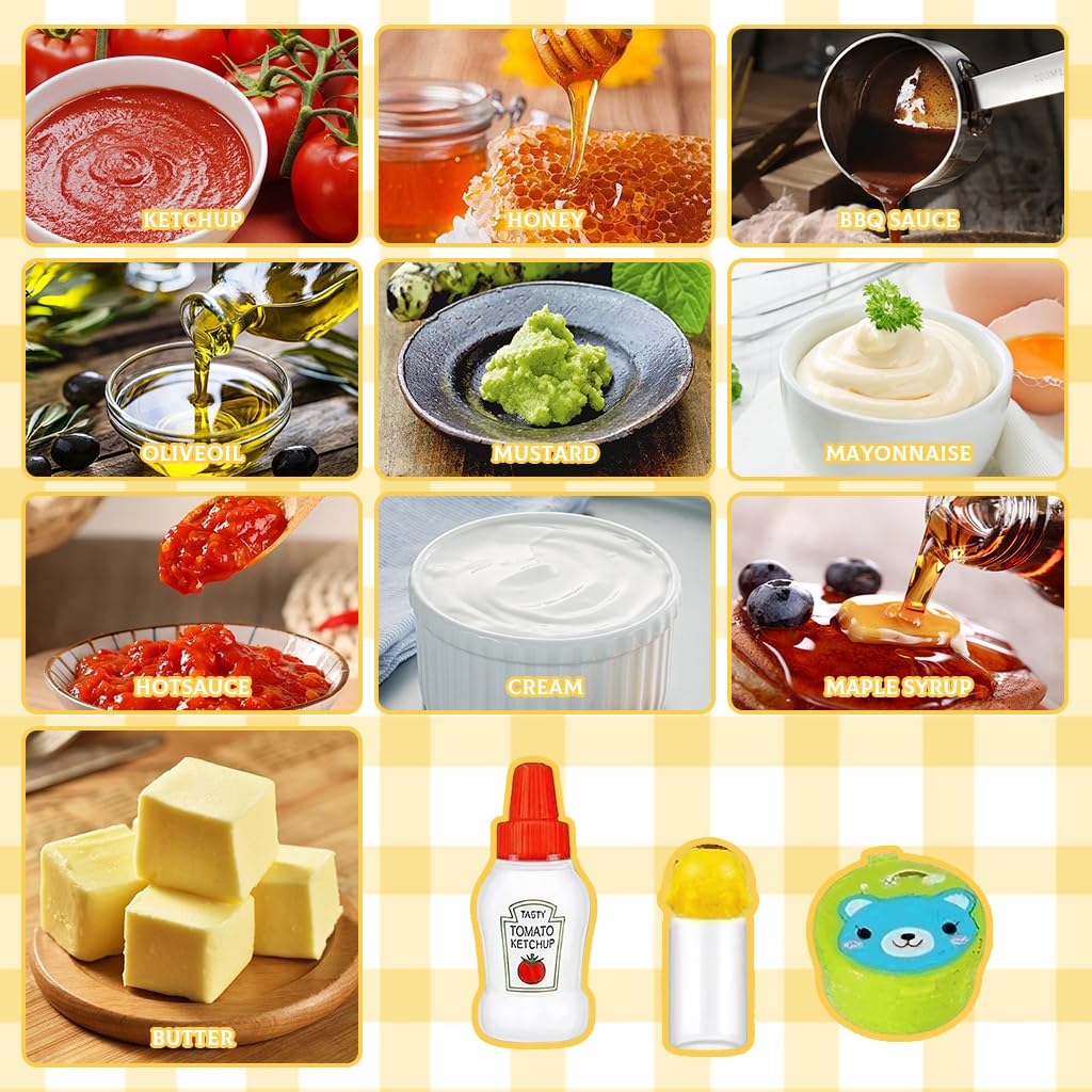 HASTHIP Mini Sauce Bottle Set for Lunch Boxes with 45pcs Assorted Jars and Fruit Forks | Portable Refillable Dispensers for Kids and Camping