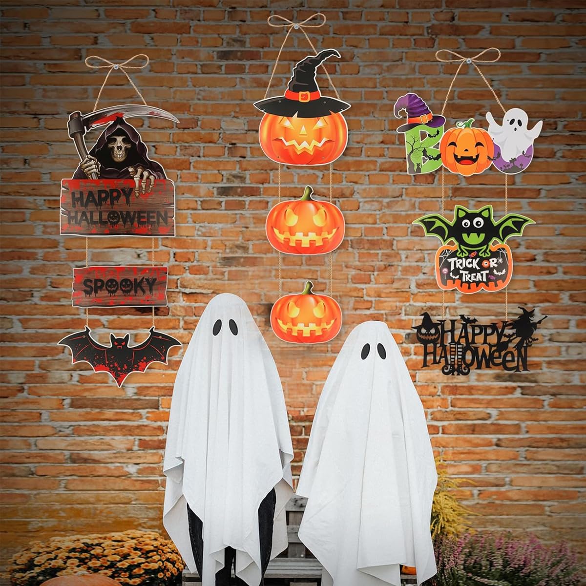 HASTHIP® 5Pcs Halloween Wall Hangings Door Signs Spooky Pumpkin Decorative Paper Wall Hangings Happy Halloween Door Signs Halloween Party Trick or Treat Wall Decoration Wall Hangings Halloween Decor