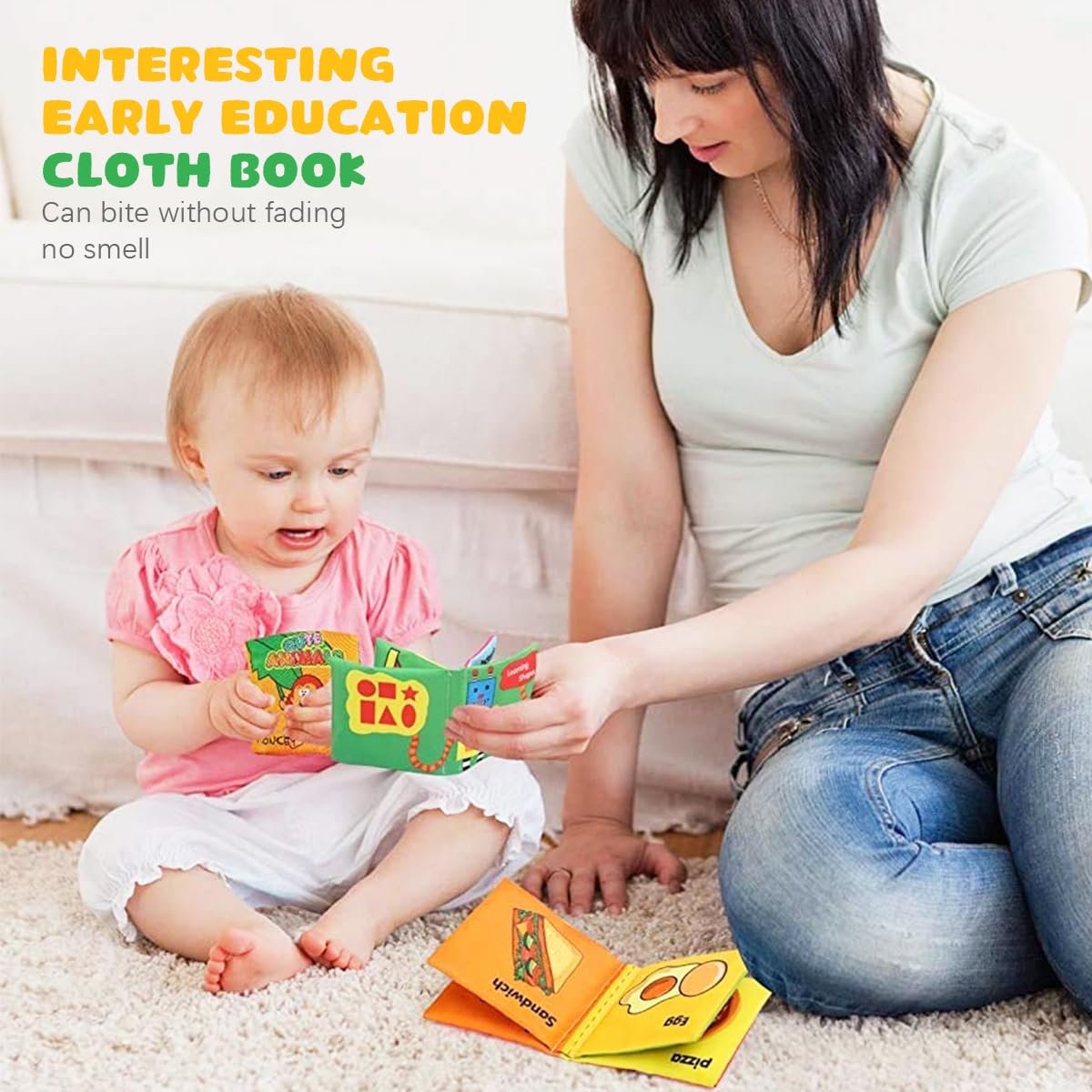 SNOWIE SOFT Baby Cloth Books for Early Learning with 18 Pcs Set and Squeaky Waterproof Pages | Safe Fabric Toys for 0–12 Month Toddlers