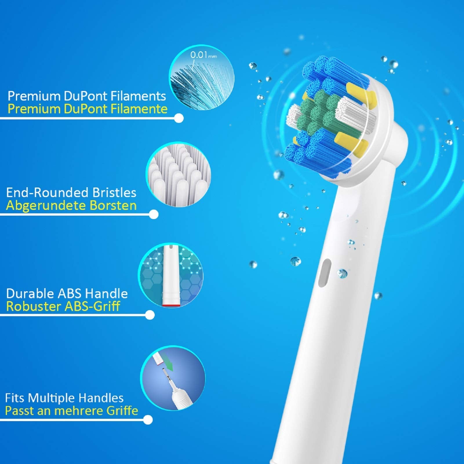 MAYCREATE Electric Toothbrush Heads for Oral B with 4 EB18‑P Whitening Brushes featuring DuPont Bristles | Blue Reminder Rings